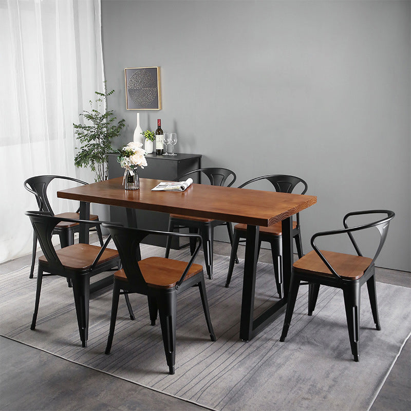 Industrial 1/2/5/7 Pieces Dining Set Solid Wood Dining Table Set for Home 7 Pieces: Table, 6 Chairs Clearhalo 'Dining Room Sets' 'Dining Tables & Seating' 'dining_room_set' 'furn' 'furn_dining_room_set' 'Furniture' 'furniture_dining_room_set' 'Kitchen & Dining Furniture' 'kitchen&dining_furn' 'kitchen' 4429246