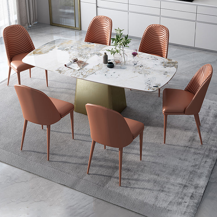 Glam 1/4/5/7 Pieces Dining Set Sintered Stone Dining Table Set with PU Leather Chairs 7 Pieces: Table, 6 Chairs Clearhalo 'Dining Room Sets' 'Dining Tables & Seating' 'dining_room_set' 'furn' 'furn_dining_room_set' 'Furniture' 'furniture_dining_room_set' 'Kitchen & Dining Furniture' 'kitchen&dining_furn' 'kitchen' 4429287