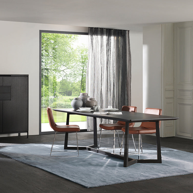 Rectangle Black Industrial Dining Table Pine Solid Wood Table with Trestle Base 78.7"L x 31.5"W x 29.5"H Clearhalo ' dining_table' 'Dining Tables & Seating' 'Dining Tables' 'Furniture' 'furniture_dining_table' 'Kitchen & Dining Furniture' 'kitchen&dining_furn' 'kitchen' 'kitchen_dining_table' 4429311