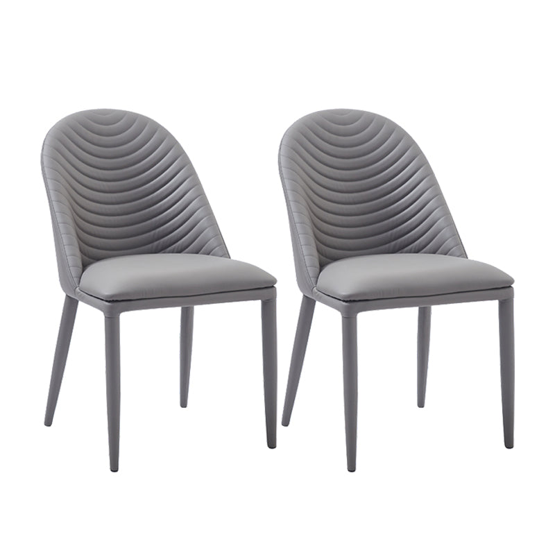 Contemporary Design Armless Solid Back Side Chairs Leather Dining Chairs for Home Grey 2 Piece Set Clearhalo ' kitchen&dining_furn' 'Dining Chairs' 'Dining Tables & Seating' 'dining_chair' 'furn' 'furn_dining_chair' 'Furniture' 'furniture_dining_chair' 'Kitchen & Dining Furniture' 'kitchen' 4429712