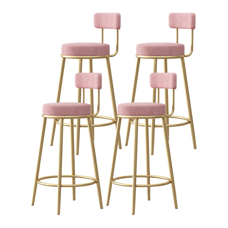 Glam Style Bar-stool Round Seat with Low Back Iron Legs for Kitchen Bar Pink 4 Piece Set Clearhalo 'Bar Furniture' 'Bar Stools' 'bar_stools' 'furn' 'furn_bar_stools' 'furniture_bar_stools' 'Kitchen & Dining Furniture' 'kitchen&dining_furn' 'kitchen' 'kitchen_furn' Furniture' 4430468