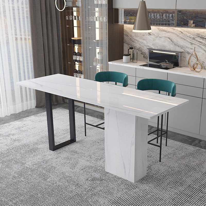 White Stone Rectangle Bar Wine Table Double Pedestal Living Room Bar Dining Table 59"L x 18"W x 39"H Black Without Chairs Clearhalo 'Bar Furniture' 'Bar Tables' 'bar_tables' 'furn' 'furn_bar_tables' 'Furniture' 'furniture_bar_tables' 'Kitchen & Dining Furniture' 4430619