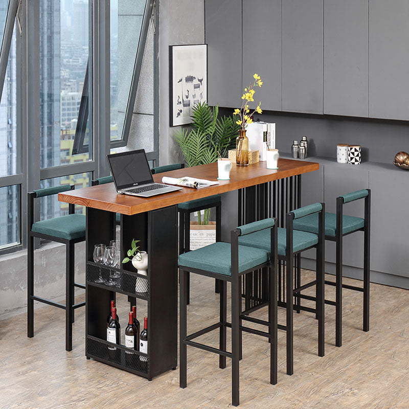 Living Room Solid Wood Bistro Table Rectangle Storage Pub Height Dining Table 102.4"L x 19.7"W x 41.3"H Natural Wood Black Without Chairs Clearhalo 'Bar Furniture' 'Bar Tables' 'bar_tables' 'furn' 'furn_bar_tables' 'Furniture' 'furniture_bar_tables' 'Kitchen & Dining Furniture' 4430651