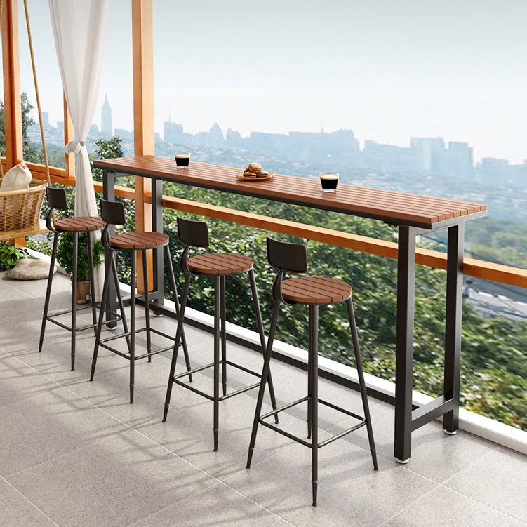Brown Modern Style Bar Table in Metal and Wood Outdoor Bar Table 94.5"L x 15.7"W x 41.3"H Black Without Chairs Clearhalo 'Bar Furniture' 'Bar Tables' 'bar_tables' 'furn' 'furn_bar_tables' 'Furniture' 'furniture_bar_tables' 'Kitchen & Dining Furniture' 4430676