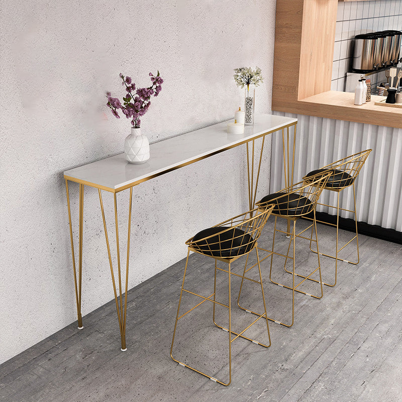 White Glam Style Table in Faux Marble and Metal Milk Tea Shop Bar Table 94.5"L x 15.7"W x 41.3"H Gold Without Chairs Clearhalo 'Bar Furniture' 'Bar Tables' 'bar_tables' 'furn' 'furn_bar_tables' 'Furniture' 'furniture_bar_tables' 'Kitchen & Dining Furniture' 4430694
