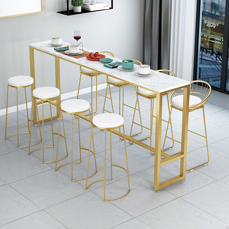 White Glam Style Bar Table in Iron Top and Faux Marble Bar Table, Only Table 78.7"L x 15.7"W x 41.3"H White Without Chairs Clearhalo 'Bar Furniture' 'Bar Tables' 'bar_tables' 'furn' 'furn_bar_tables' 'Furniture' 'furniture_bar_tables' 'Kitchen & Dining Furniture' 4430718