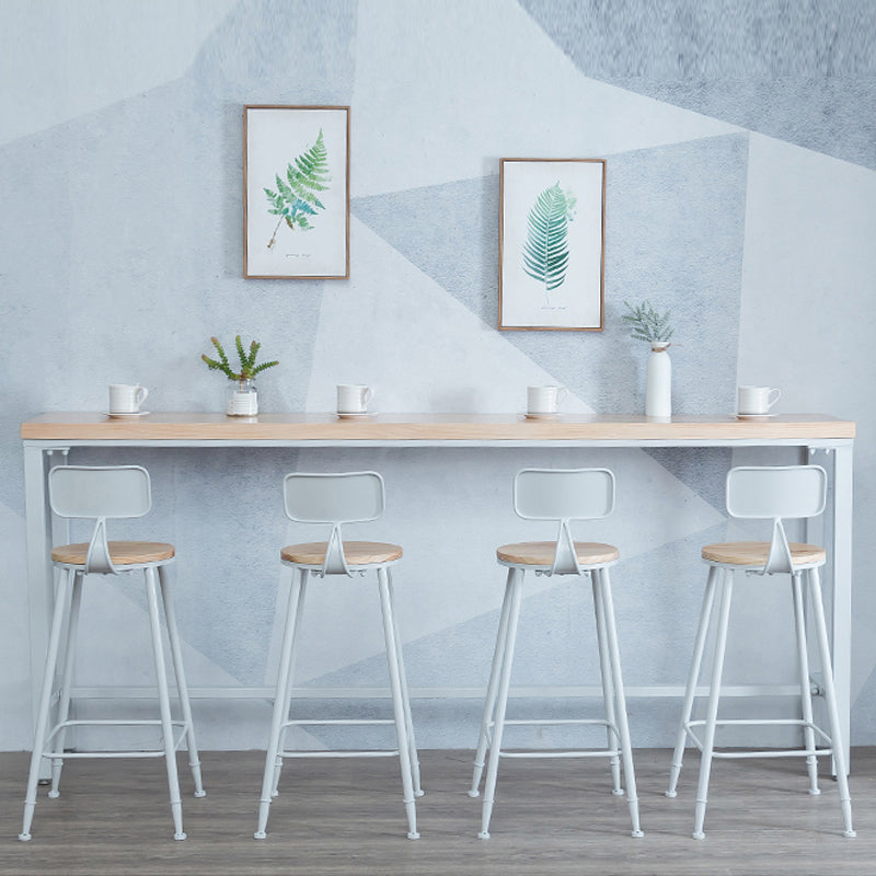 Light Brown Modern Style Bar Table in Solid Wood and Iron Table Milk Tea Shop Bar Table 118.1"L x 15.7"W x 41.3"H White Without Chairs Clearhalo 'Bar Furniture' 'Bar Tables' 'bar_tables' 'furn' 'furn_bar_tables' 'Furniture' 'furniture_bar_tables' 'Kitchen & Dining Furniture' 4430733