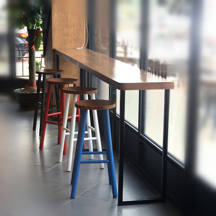 Light Brown Modern Style Bar Table Solid Wood Bar Table with Metal Base 78.7"L x 15.7"W x 41.3"H Without Chairs Clearhalo 'Bar Furniture' 'Bar Tables' 'bar_tables' 'furn' 'furn_bar_tables' 'Furniture' 'furniture_bar_tables' 'Kitchen & Dining Furniture' 4430837