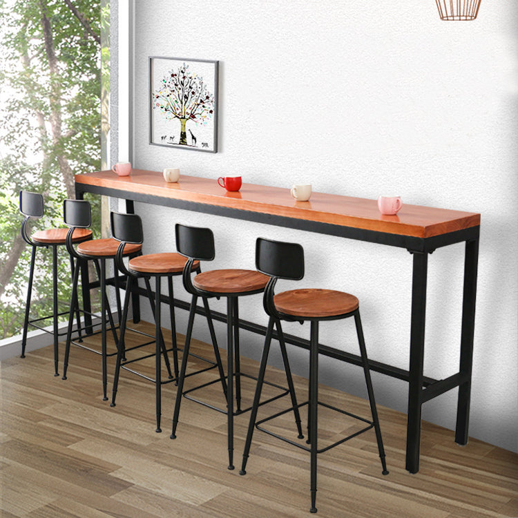 Brown Modern Style Table Solid Wood and Iron Milk Tea Shop Lounge Bar Table 118.1"L x 15.7"W x 41.3"H Without Chairs Clearhalo 'Bar Furniture' 'Bar Tables' 'bar_tables' 'furn' 'furn_bar_tables' 'Furniture' 'furniture_bar_tables' 'Kitchen & Dining Furniture' 4430845