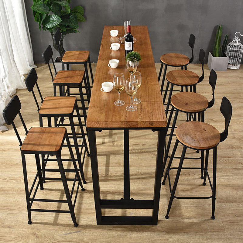 Brown Modern Style Solid Wood and Iron Table Dining Room Bar Table 118.1"L x 15.7"W x 41.3"H Without Chairs Clearhalo 'Bar Furniture' 'Bar Tables' 'bar_tables' 'furn' 'furn_bar_tables' 'Furniture' 'furniture_bar_tables' 'Kitchen & Dining Furniture' 4430869