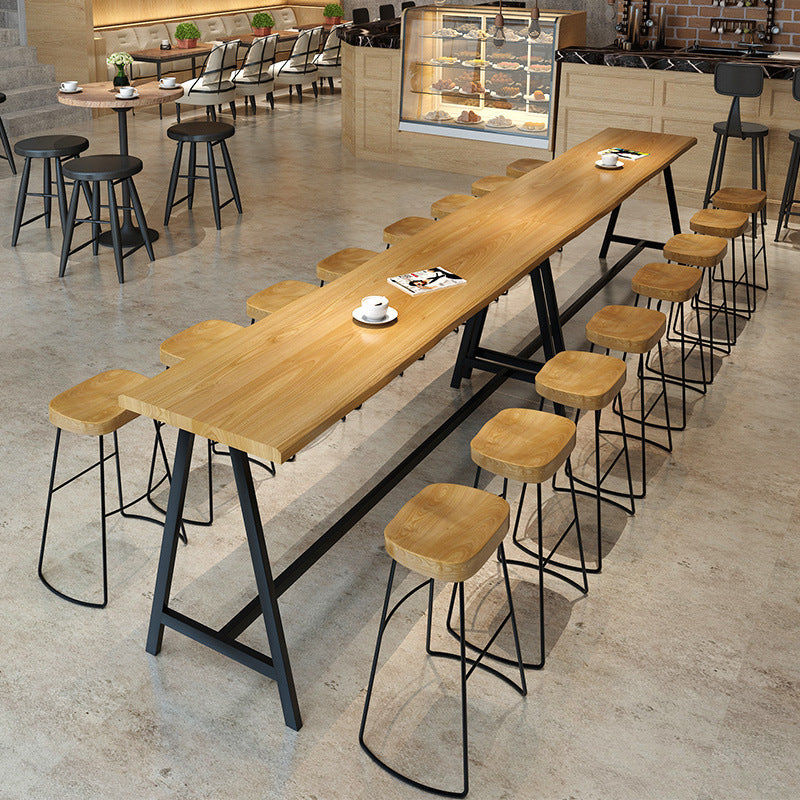Light Brown Modern Style Bar Table in Solid Wood and Iron Cafe Bar Table, Only Table 110.2"L x 23.6"W x 41.3"H Without Chairs Clearhalo 'Bar Furniture' 'Bar Tables' 'bar_tables' 'furn' 'furn_bar_tables' 'Furniture' 'furniture_bar_tables' 'Kitchen & Dining Furniture' 4430896