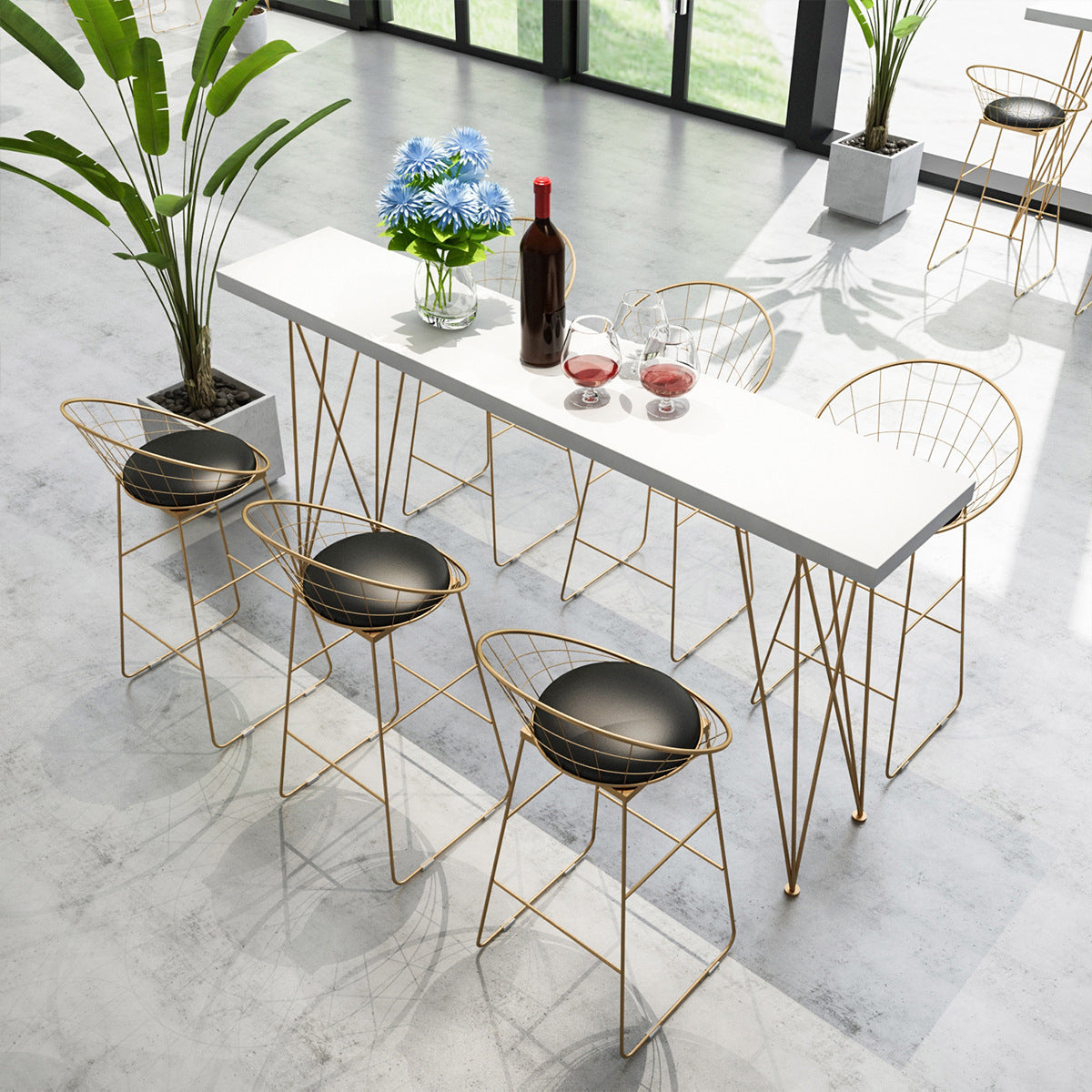 Gold Glam Style Bar Table in Iron Top and Faux Marble Milk Tea Shop Bar Table, Only Table 70.9"L x 15.7"W x 41.3"H White Without Chairs Clearhalo 'Bar Furniture' 'Bar Tables' 'bar_tables' 'furn' 'furn_bar_tables' 'Furniture' 'furniture_bar_tables' 'Kitchen & Dining Furniture' 4430928