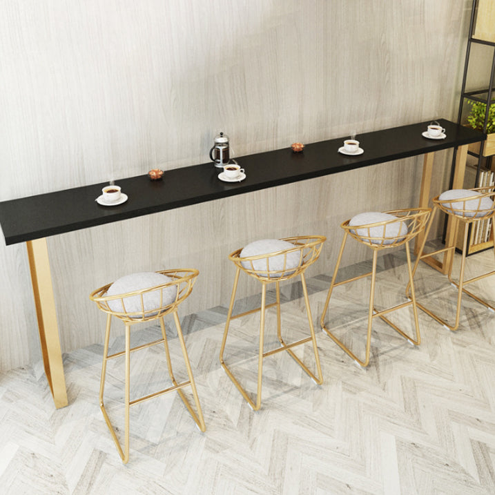 Black Glam Style Bar Table Rectangular Metal Bar Table with Gold Base 78.7"L x 15.7"W x 41.3"H Without Chairs Clearhalo 'Bar Furniture' 'Bar Tables' 'bar_tables' 'furn' 'furn_bar_tables' 'Furniture' 'furniture_bar_tables' 'Kitchen & Dining Furniture' 4430972