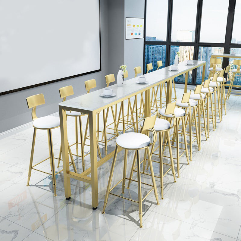 White Glam Style Bar Table in Faux Marble and Metal Milk Tea Shop Bar Table 102.4"L x 15.7"W x 41.3"H Without Chairs Clearhalo 'Bar Furniture' 'Bar Tables' 'bar_tables' 'furn' 'furn_bar_tables' 'Furniture' 'furniture_bar_tables' 'Kitchen & Dining Furniture' 4431011