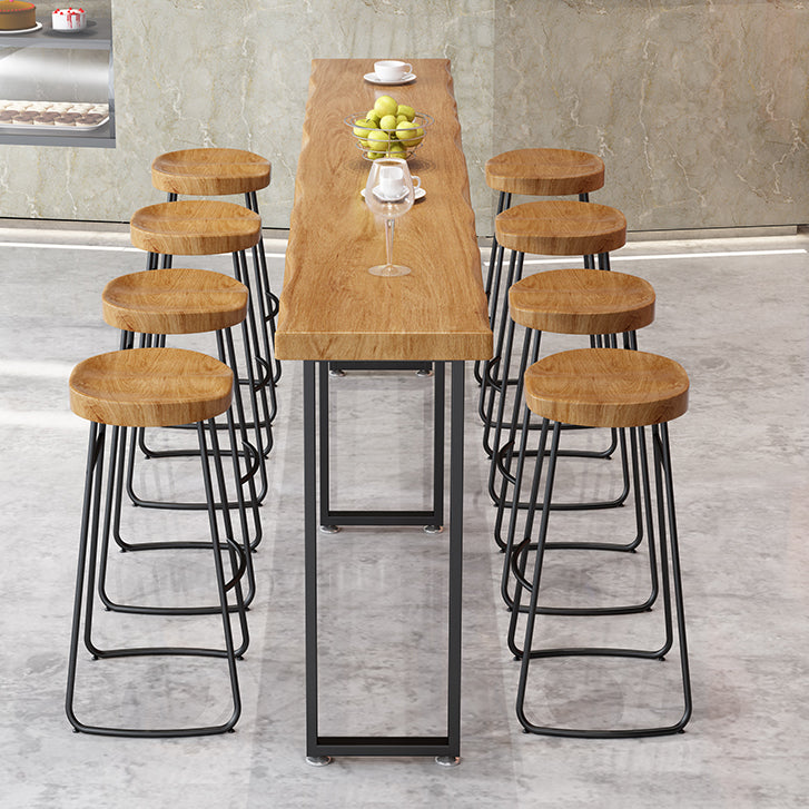 Modern Brown Wood Pub Table Rectangle Table Top Black Sled Table 42'' H 137.8"L x 23.6"W x 41.3"H Dark Wood Without Chairs Clearhalo 'Bar Furniture' 'Bar Tables' 'bar_tables' 'furn' 'furn_bar_tables' 'Furniture' 'furniture_bar_tables' 'Kitchen & Dining Furniture' 4431079