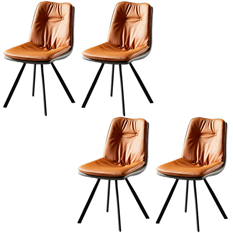 Minimalist Design Armless Solid Back Side Chairs Leather Dining Chairs Orange 4 Piece Set Clearhalo ' kitchen&dining_furn' 'Dining Chairs' 'Dining Tables & Seating' 'dining_chair' 'furn' 'furn_dining_chair' 'Furniture' 'furniture_dining_chair' 'Kitchen & Dining Furniture' 'kitchen' 4438331