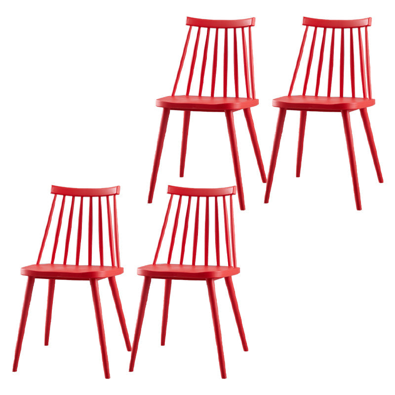Contemporary Plastic Side Chair Matte Finish Indoor-Outdoor Slat Back Chair Red Set of 4 Clearhalo ' kitchen&dining_furn' 'Dining Chairs' 'Dining Tables & Seating' 'dining_chair' 'Furniture' 'furniture_dining_chair' 'Kitchen & Dining Furniture' 'kitchen' 4438558