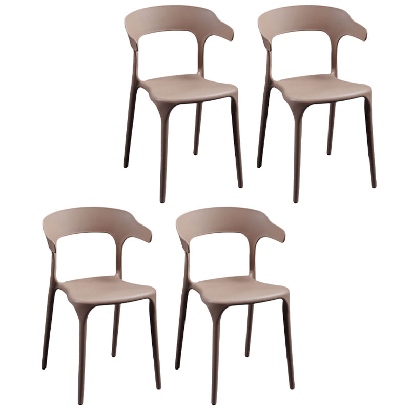 Scandinavian Plastic Indoor-Outdoor Armchair Open Back Dining Chair Brown 4 Piece Set Clearhalo ' kitchen&dining_furn' 'Dining Chairs' 'Dining Tables & Seating' 'dining_chair' 'furn' 'furn_dining_chair' 'Furniture' 'furniture_dining_chair' 'Kitchen & Dining Furniture' 'kitchen' 4438632