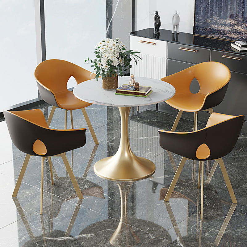 Modern 1/4/5 Pieces White Dining Set Round Sintered Stone Dining Table Set 5 Pieces: Gold Table, 4 Orange-Gold Chairs Clearhalo 'Dining Room Sets' 'Dining Tables & Seating' 'dining_room_set' 'furn' 'furn_dining_room_set' 'Furniture' 'furniture_dining_room_set' 'Kitchen & Dining Furniture' 'kitchen&dining_furn' 'kitchen' 4438897