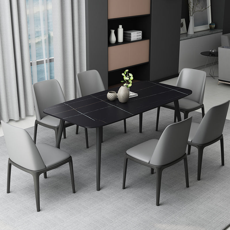Modern 1/2/3/5/7 Pieces Dining Set Sintered Stone Dining Table Set 7 Pieces: Black Table, 6 Chairs Clearhalo 'Dining Room Sets' 'Dining Tables & Seating' 'dining_room_set' 'furn' 'furn_dining_room_set' 'Furniture' 'furniture_dining_room_set' 'Kitchen & Dining Furniture' 'kitchen&dining_furn' 'kitchen' 4439036