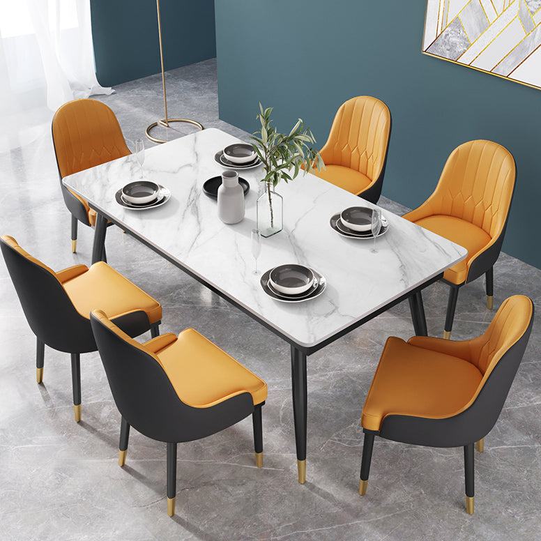 Glam 1/2/3/5/7 Pieces Dining Set Sintered Stone Dining Table Set for Home Use 7 Pieces: White Table, 6 Chairs Clearhalo 'Dining Room Sets' 'Dining Tables & Seating' 'dining_room_set' 'furn' 'furn_dining_room_set' 'Furniture' 'furniture_dining_room_set' 'Kitchen & Dining Furniture' 'kitchen&dining_furn' 'kitchen' 4439112