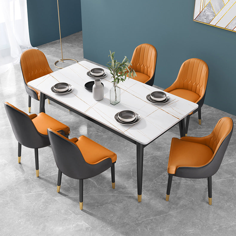 1/3/5/7 Pcs Metal Modern Dining Set with Rectangle Table Dinette Set 7 Pieces: White Table, 6 Chairs Clearhalo 'Dining Room Sets' 'Dining Tables & Seating' 'dining_room_set' 'Furniture' 'furniture_dining_room_set' 'Kitchen & Dining Furniture' 'kitchen&dining_furn' 'kitchen' 4439149
