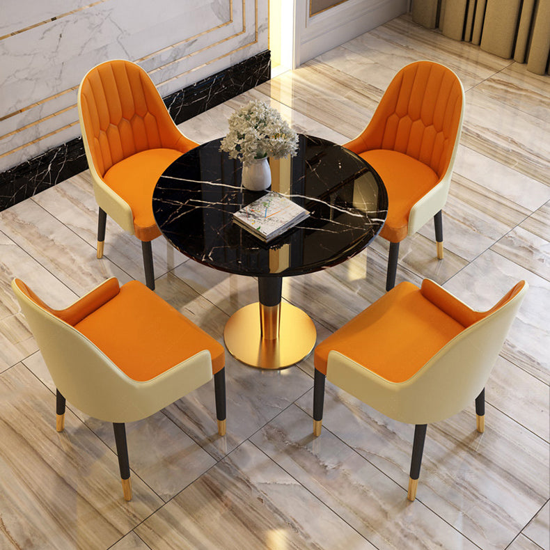 1/2/4/5 Pcs Metal Glam Style Dining Set with Round Table Dinette Set 5 Pieces: Black Table, 4 Orange Chairs Clearhalo 'Dining Room Sets' 'Dining Tables & Seating' 'dining_room_set' 'furn' 'furn_dining_room_set' 'Furniture' 'furniture_dining_room_set' 'Kitchen & Dining Furniture' 'kitchen&dining_furn' 'kitchen' 4439179
