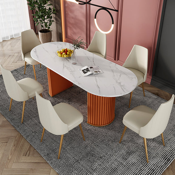 Glam 1/2/5/7 Pieces Dining Set Sintered Stone Dining Table Set with PU Leather Chairs 7 Pieces: Orange Table, 6 Chairs Clearhalo 'Dining Room Sets' 'Dining Tables & Seating' 'dining_room_set' 'furn' 'furn_dining_room_set' 'Furniture' 'furniture_dining_room_set' 'Kitchen & Dining Furniture' 'kitchen&dining_furn' 'kitchen' 4439265