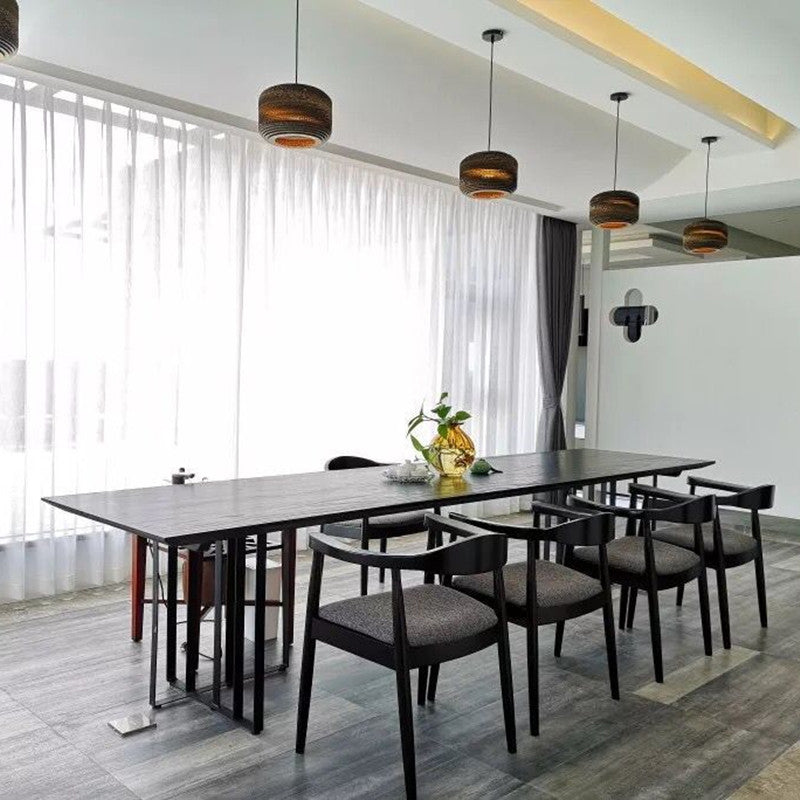 Industrial Style Furniture Double Pedestal Pine Solid Wood Dining Site Table Black 98.4"L x 39.4"W x 29.5"H Without Chairs Clearhalo ' dining_table' 'Dining Tables & Seating' 'Dining Tables' 'furn' 'furn_dining_table' 'Furniture' 'furniture_dining_table' 'Kitchen & Dining Furniture' 'kitchen&dining_furn' 'kitchen' 'kitchen_dining_table' 4439299