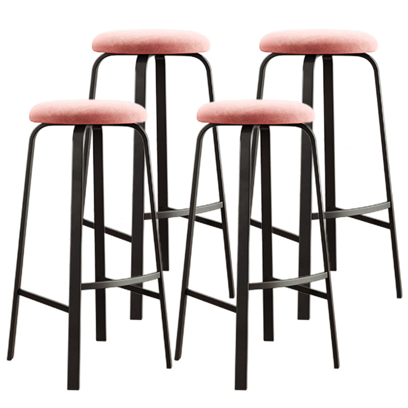 Modern Style Bar-stool Round Seat Barstool with Footrest and Metal Base Pink 4 Piece Set Bar Stool(30"H) Clearhalo 'Bar Furniture' 'Bar Stools' 'bar_stools' 'furn' 'furn_bar_stools' 'furniture_bar_stools' 'Kitchen & Dining Furniture' 'kitchen&dining_furn' 'kitchen' 'kitchen_furn' Furniture' 4440024
