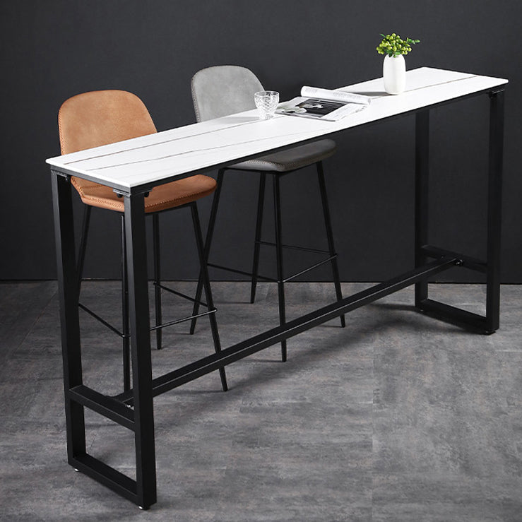 Industrial Rectangle Top Counter Table Stone Top 42-inch Height Table for Coffee Shop 78.7"L x 15.7"W x 41.3"H White Without Chairs Clearhalo 'Bar Furniture' 'Bar Tables' 'bar_tables' 'furn' 'furn_bar_tables' 'Furniture' 'furniture_bar_tables' 'Kitchen & Dining Furniture' 4440082
