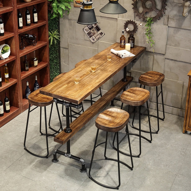 Wood Top Water Pipe Frame Counter Table Industrial 42-inch Height Table for Dinning Room 86.6"L x 19.7"W x 41.3"H Without Chairs Clearhalo 'Bar Furniture' 'Bar Tables' 'bar_tables' 'furn' 'furn_bar_tables' 'Furniture' 'furniture_bar_tables' 'Kitchen & Dining Furniture' 4440100