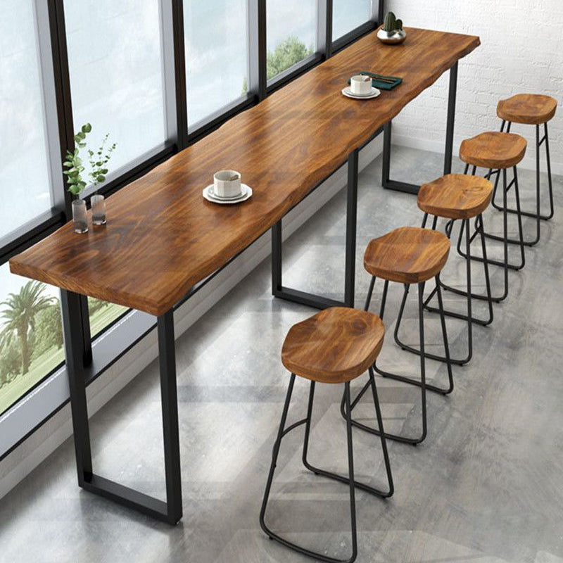 42-inch Height Cocktail Bar Table Industrial Style Wood Top Bar Table for Coffee Shop 94.5"L x 15.7"W x 41.3"H Without Chairs Clearhalo 'Bar Furniture' 'Bar Tables' 'bar_tables' 'furn' 'furn_bar_tables' 'Furniture' 'furniture_bar_tables' 'Kitchen & Dining Furniture' 4440122