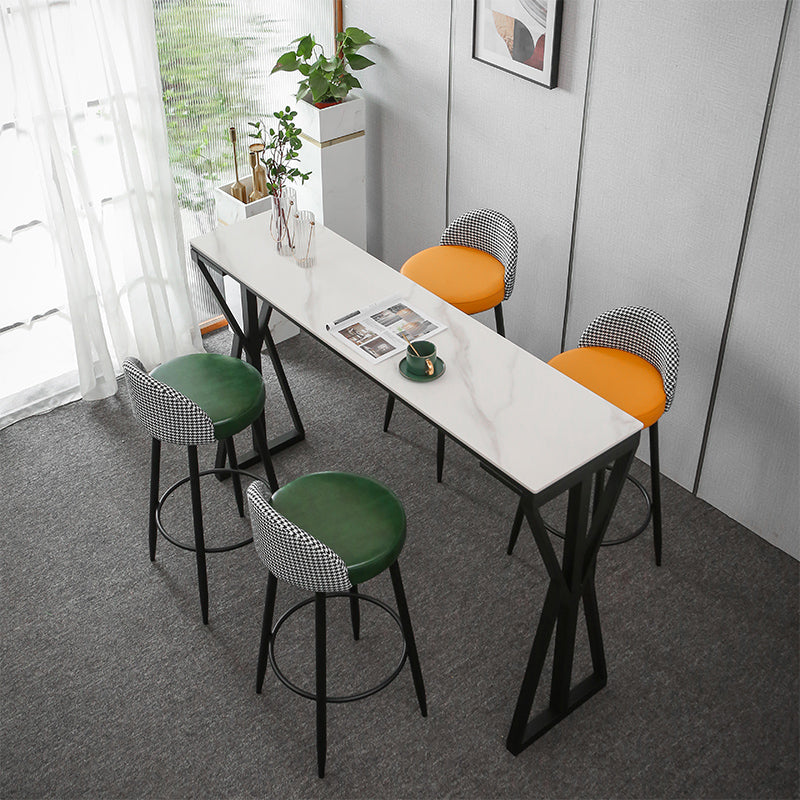 Modern Bar Dining Table Rectangle Bar Height Table with Double Pedestal in Black 78.7"L x 15.7"W x 41.3"H White Without Chairs Clearhalo 'Bar Furniture' 'Bar Tables' 'bar_tables' 'furn' 'furn_bar_tables' 'Furniture' 'furniture_bar_tables' 'Kitchen & Dining Furniture' 4440178