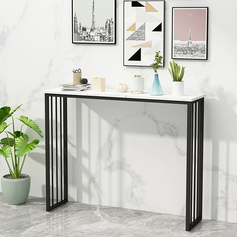 Modern Bar Dining Table Rectangle Bar Height Cocktail Table in Iron Base 63"L x 11"W x 31"H Black-White Without Chairs Clearhalo 'Bar Furniture' 'Bar Tables' 'bar_tables' 'furn' 'furn_bar_tables' 'Furniture' 'furniture_bar_tables' 'Kitchen & Dining Furniture' 4440199