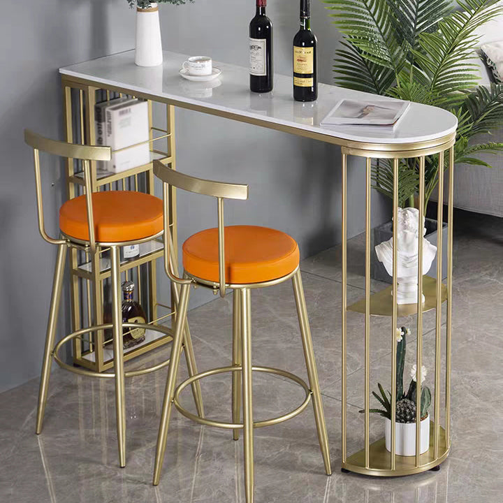 Industrial Style Iron Bar Table Faux Marble White Top 41.3"H Bistro Table with Storage 70.9"L x 15.7"W x 41.3"H Gold Without Chairs Clearhalo 'Bar Furniture' 'Bar Tables' 'bar_tables' 'furn' 'furn_bar_tables' 'Furniture' 'furniture_bar_tables' 'Kitchen & Dining Furniture' 4440342