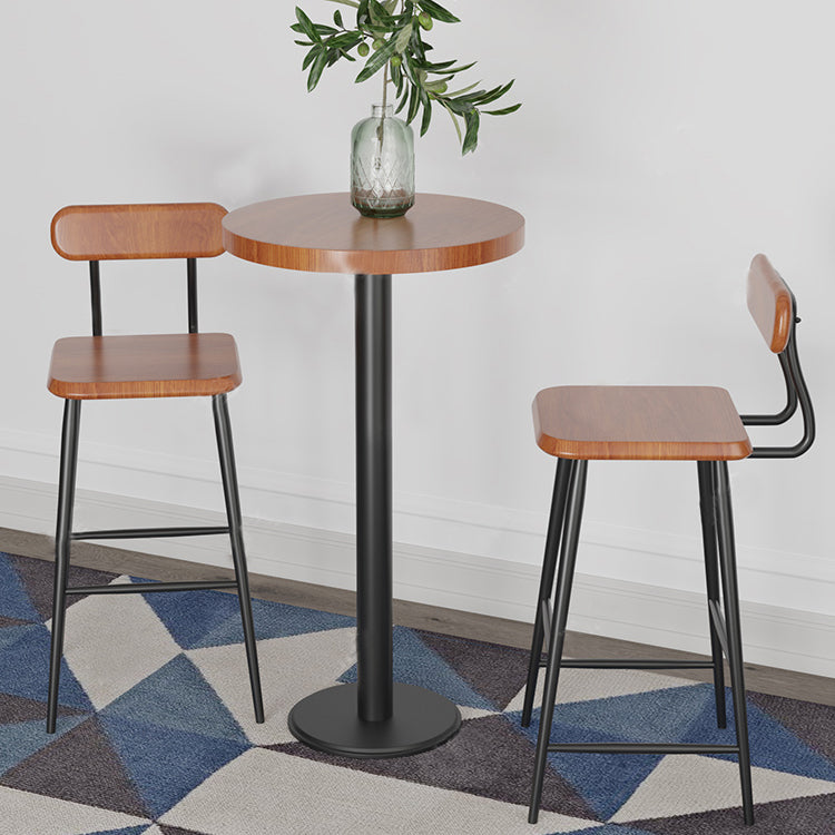 Industrial Style Black Iron Bar Table Wood Brown Top Bistro Table with Pedestal 21.7"L x 21.7"W x 41.3"H Without Chairs Clearhalo 'Bar Furniture' 'Bar Tables' 'bar_tables' 'furn' 'furn_bar_tables' 'Furniture' 'furniture_bar_tables' 'Kitchen & Dining Furniture' 4440391