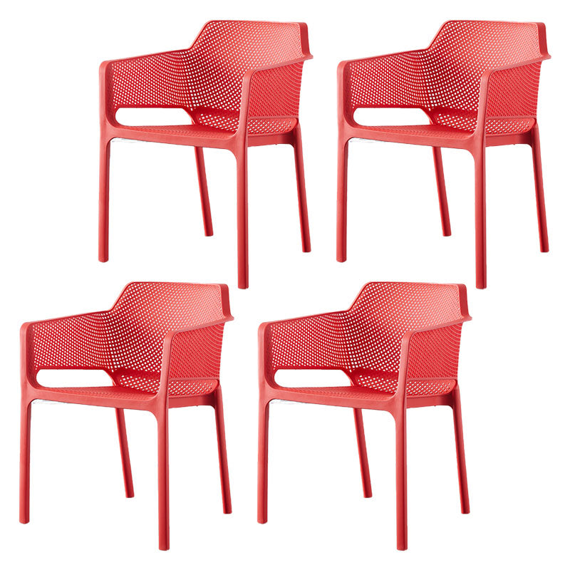 Contemporary Dining and Accent Chairs Matte Finish Plastic Solid Back Arm Chair Red 4 Piece Set Clearhalo ' kitchen&dining_furn' 'Dining Chairs' 'Dining Tables & Seating' 'dining_chair' 'furn' 'furn_dining_chair' 'Furniture' 'furniture_dining_chair' 'Kitchen & Dining Furniture' 'kitchen' 4451191