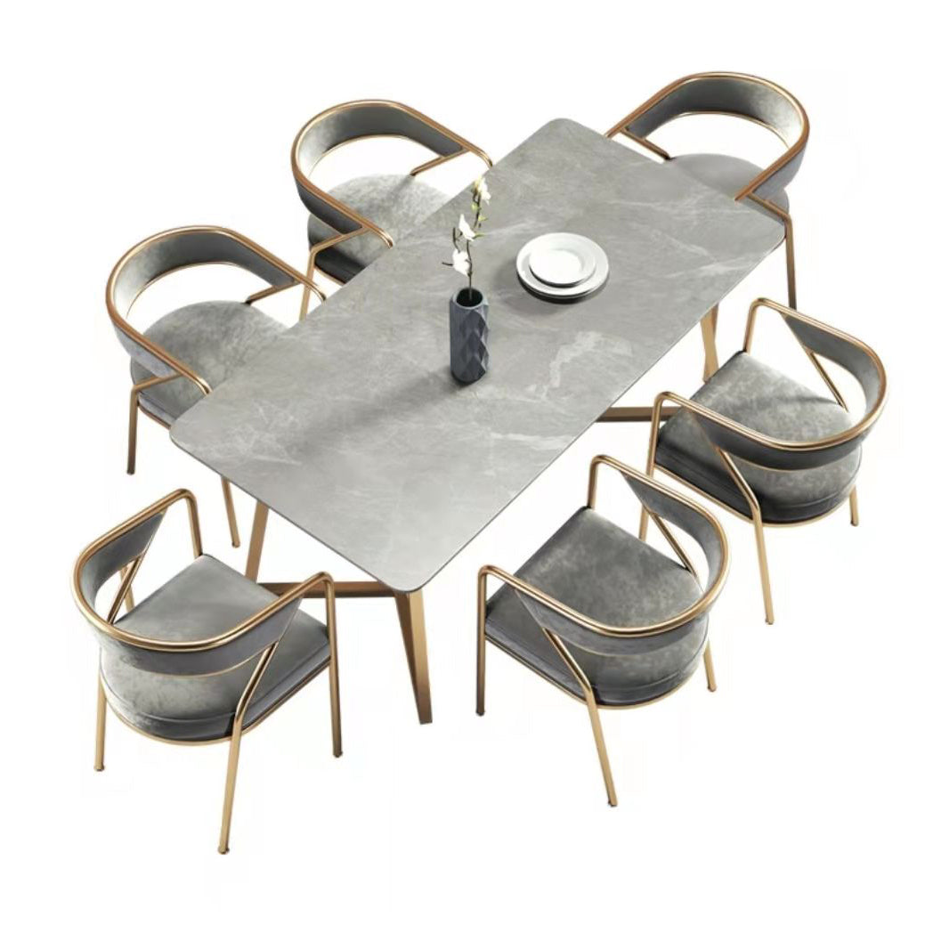 1/4/5/7 Pcs Metal Scandinavian Dining Room Set with Rectangle Table Dining Set 7 Pieces: Grey Table, 6 Chairs Clearhalo 'Dining Room Sets' 'Dining Tables & Seating' 'dining_room_set' 'furn' 'furn_dining_room_set' 'Furniture' 'furniture_dining_room_set' 'Kitchen & Dining Furniture' 'kitchen&dining_furn' 'kitchen' 4452145