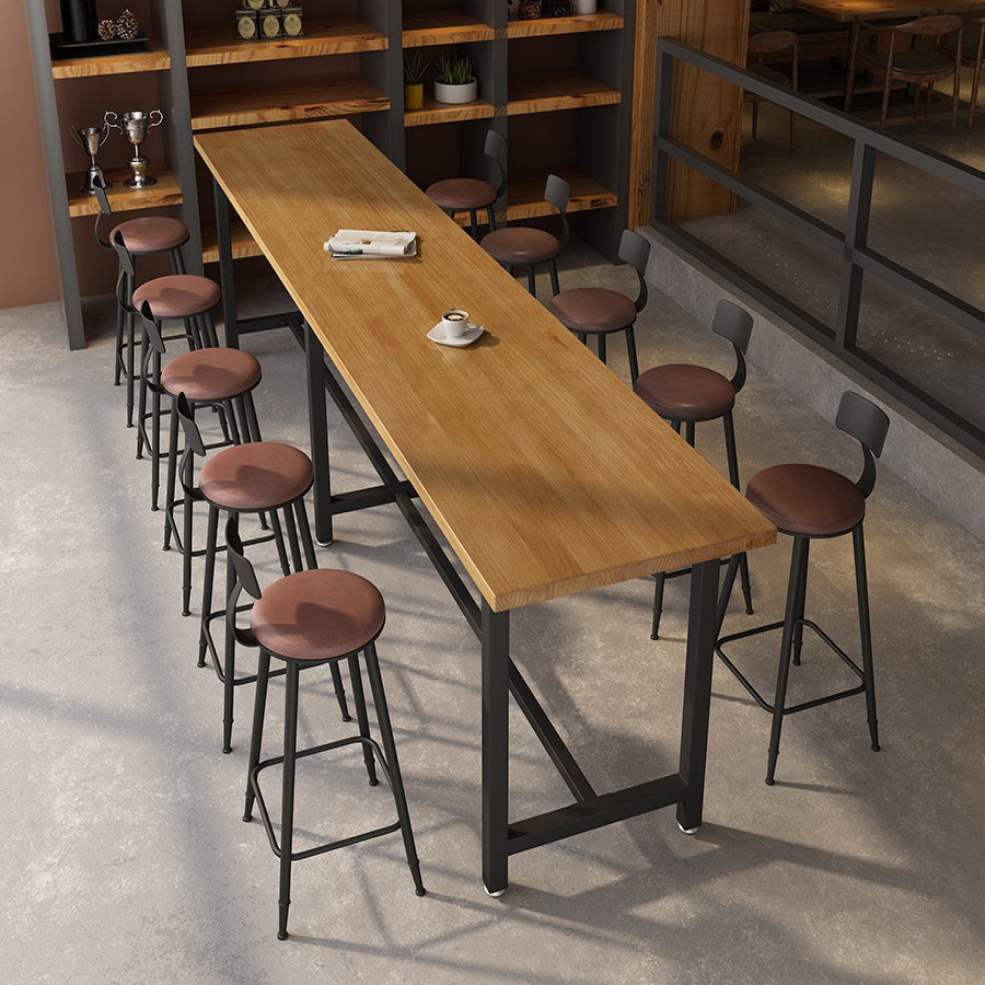 Modern Brown Wood Bistro Table with Rectangle Table Top Black Trestle Table 42'' H 126"L x 24"W x 41"H Without Chairs Clearhalo 'Bar Furniture' 'Bar Tables' 'bar_tables' 'furn' 'furn_bar_tables' 'Furniture' 'furniture_bar_tables' 'Kitchen & Dining Furniture' 4453130