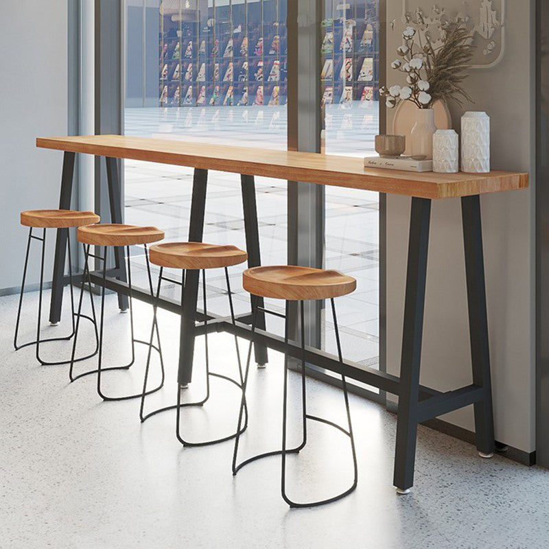 Modern Wood Bistro Bar Table with Rectangle Table Top Black Trestle Table - 42" H 118.1"L x 15.7"W x 41.3"H Without Chairs Clearhalo 'Bar Furniture' 'Bar Tables' 'bar_tables' 'furn' 'furn_bar_tables' 'Furniture' 'furniture_bar_tables' 'Kitchen & Dining Furniture' 4453158