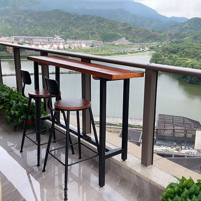 Modern Wood Bar Height Table with Rectangle Table Top Black Trestle Table - 42" H 78.7"L x 15.7"W x 41.3"H Red Brown Without Chairs Clearhalo 'Bar Furniture' 'Bar Tables' 'bar_tables' 'furn' 'furn_bar_tables' 'Furniture' 'furniture_bar_tables' 'Kitchen & Dining Furniture' 4453200