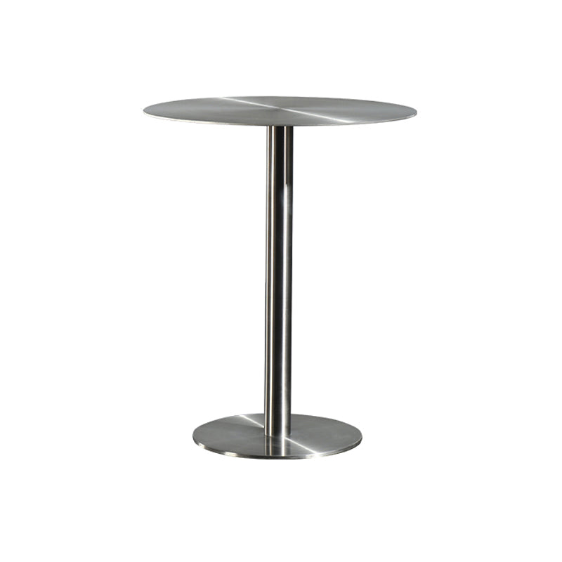 Modern Silver Metal Counter Table with Round Table Top Silver Pedestal Table 23.6"L x 23.6"W x 29.1"H Without Chairs Clearhalo 'Bar Furniture' 'Bar Tables' 'bar_tables' 'furn' 'furn_bar_tables' 'Furniture' 'furniture_bar_tables' 'Kitchen & Dining Furniture' 4453309