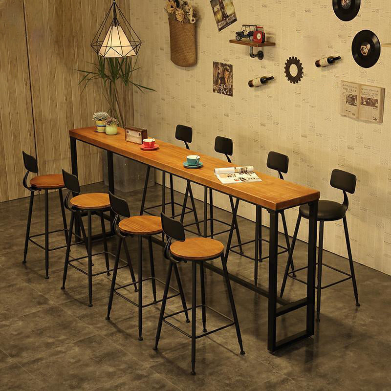 Brown Modern Style Rectangle Bar Table in Metal and Wood Table Cafe Bar Table 118.1"L x 15.7"W x 41.3"H Without Chairs Clearhalo 'Bar Furniture' 'Bar Tables' 'bar_tables' 'furn' 'furn_bar_tables' 'Furniture' 'furniture_bar_tables' 'Kitchen & Dining Furniture' 4453431