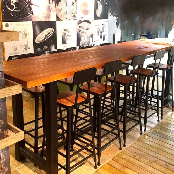 Brown Modern Style Bar Table in Solid Wood and Metal Bar Table, Only Table 118.1"L x 23.6"W x 41.3"H Without Chairs Clearhalo 'Bar Furniture' 'Bar Tables' 'bar_tables' 'furn' 'furn_bar_tables' 'Furniture' 'furniture_bar_tables' 'Kitchen & Dining Furniture' 4453467