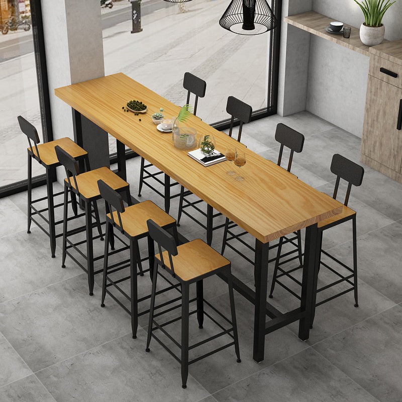 Light Brown Modern Style Bar Table Solid Wood Rectangular Bar Table with Metal Base 118.1"L x 23.6"W x 41.3"H Without Chairs Clearhalo 'Bar Furniture' 'Bar Tables' 'bar_tables' 'furn' 'furn_bar_tables' 'Furniture' 'furniture_bar_tables' 'Kitchen & Dining Furniture' 4453493