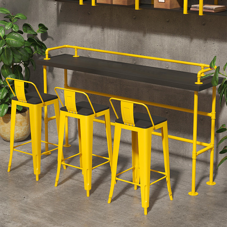 Modern Black Wood Counter Table with Rectangle Table Top Yellow Trestle Table -42" H Clearhalo 'Bar Furniture' 'Bar Tables' 'bar_tables' 'furn' 'furn_bar_tables' 'Furniture' 'furniture_bar_tables' 'Kitchen & Dining Furniture' 4454435