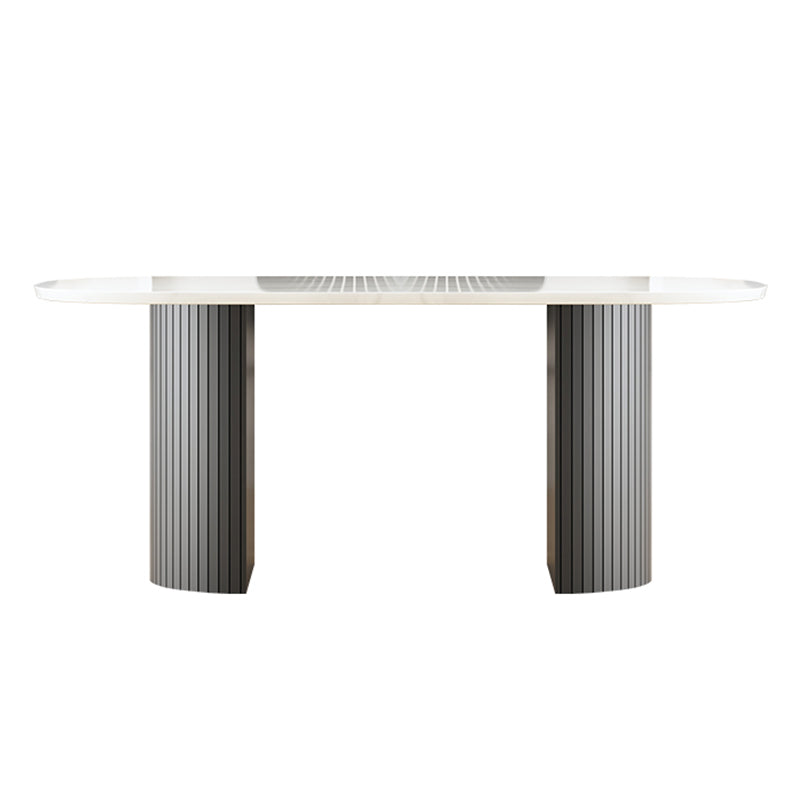 Black Tone Dining Table Simplicity Style Double Pedestal Table for Dining Room Oval Marble 70.9"L x 35.4"W x 29.5"H Clearhalo ' dining_table' 'Dining Tables & Seating' 'Dining Tables' 'furn' 'furn_dining_table' 'Furniture' 'furniture_dining_table' 'Kitchen & Dining Furniture' 'kitchen&dining_furn' 'kitchen' 'kitchen_dining_table' 4457358