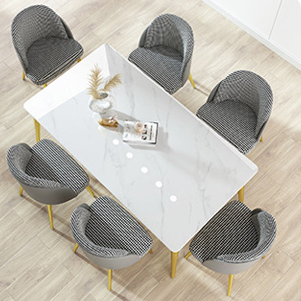 1/4/5/7 Pcs Metal Scandinavian Dining Room Set with Rectangle Table Dinette Set 7 Pieces: White Table, 6 Grey Chairs Clearhalo 'Dining Room Sets' 'Dining Tables & Seating' 'dining_room_set' 'Furniture' 'furniture_dining_room_set' 'Kitchen & Dining Furniture' 'kitchen&dining_furn' 'kitchen' 4458555