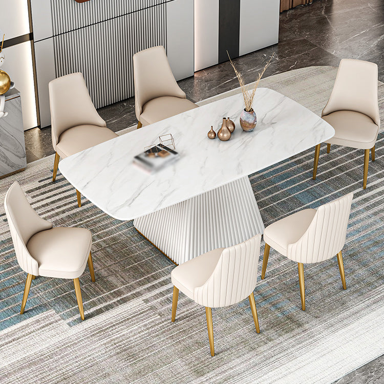Nordic 1/2/5/7 Pieces Rectangle Dining Set Sintered Stone Dining Table Set 7 Pieces: White Table, 6 Chairs Clearhalo 'Dining Room Sets' 'Dining Tables & Seating' 'dining_room_set' 'furn' 'furn_dining_room_set' 'Furniture' 'furniture_dining_room_set' 'Kitchen & Dining Furniture' 'kitchen&dining_furn' 'kitchen' 4458566